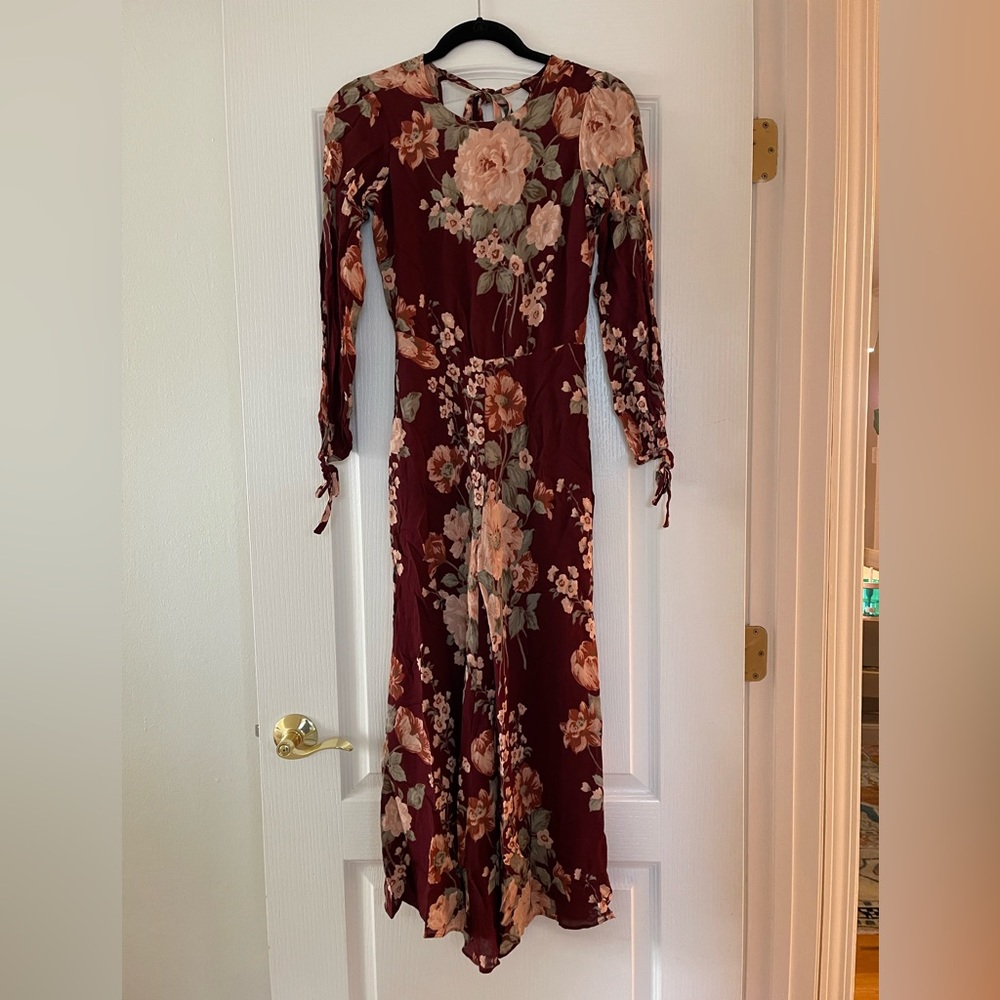 Reformation Burgundy Floral Jumpsuit